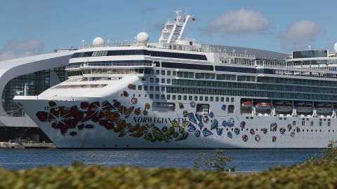 The Norwegian Gem, owned by Norwegian Cruise Line Holdings, is moored at PortMiami in August 2021.
