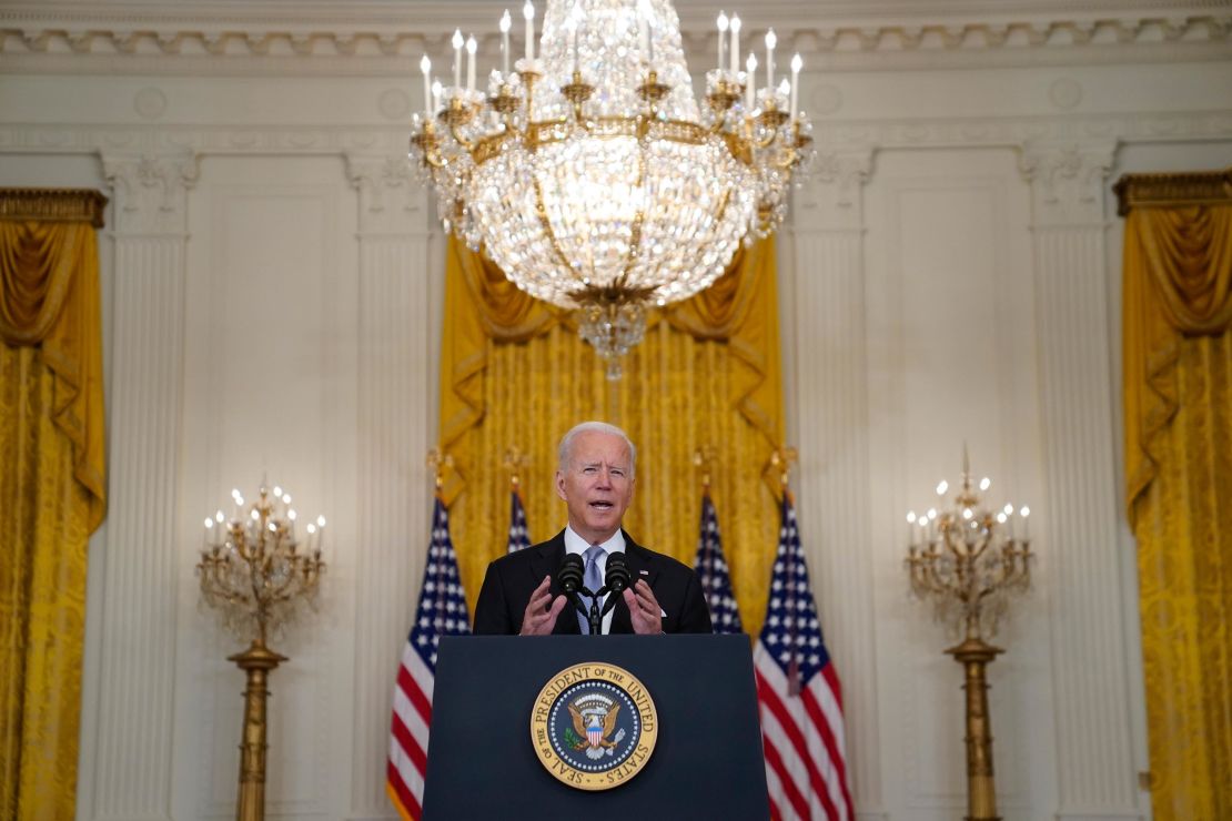 President Joe Biden speaks about Afghanistan from the East Room of the White House on Monday.