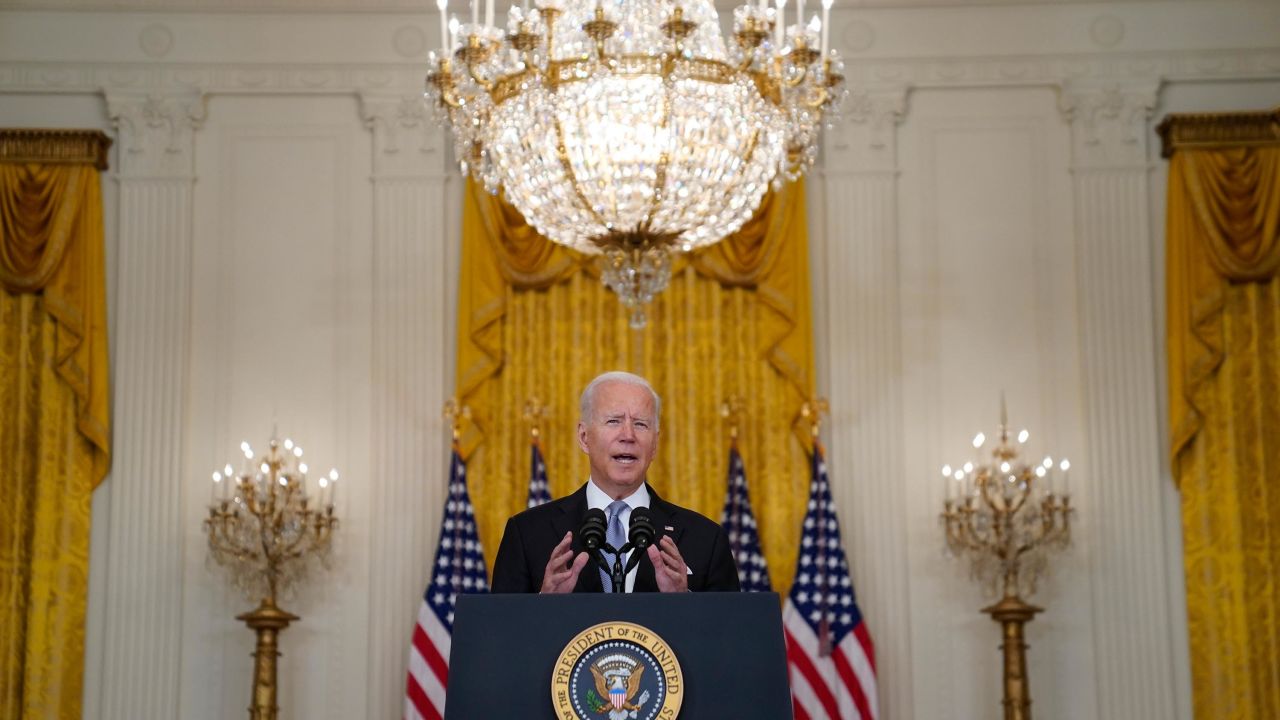 President Joe Biden speaks about Afghanistan from the East Room of the White House on Monday.