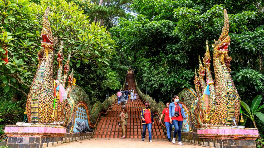 This photo was taken at the entrance to Chiang Mai's Doi Suthep temple in November 2020. The popular destination is normally packed with tourists.