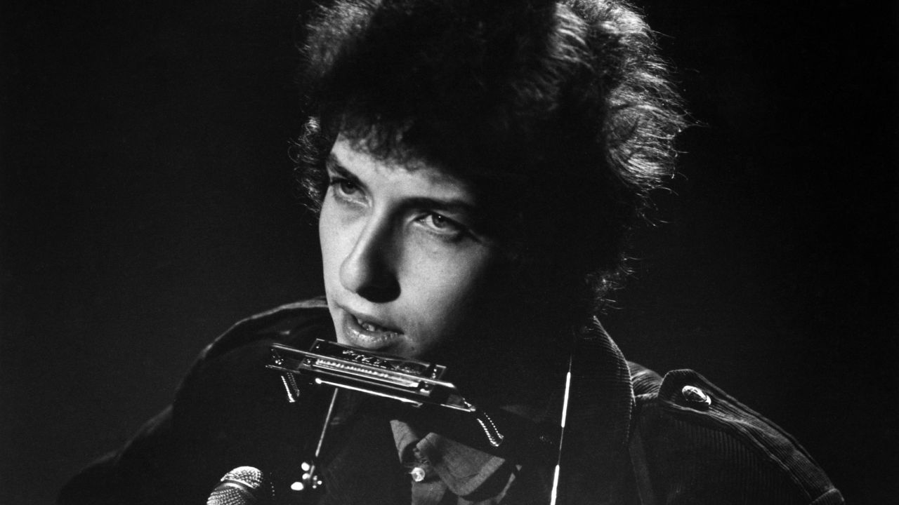 Bob Dylan, at age 24, performs on a British TV show on June 1, 1965.