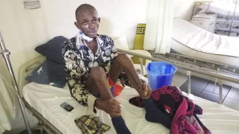 A Nigerian man, Emmanuel Agbenro pictured in a ward at the National Hospital Abuja in August 2021, after his cancer treatment was suspended following a doctors' strike. 