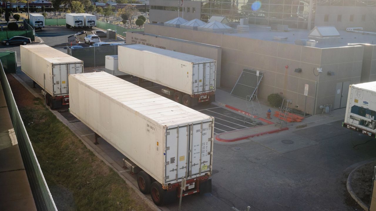 Refrigerated trailers serve as makeshift morgues in El Paso, Texas, in November 2020.