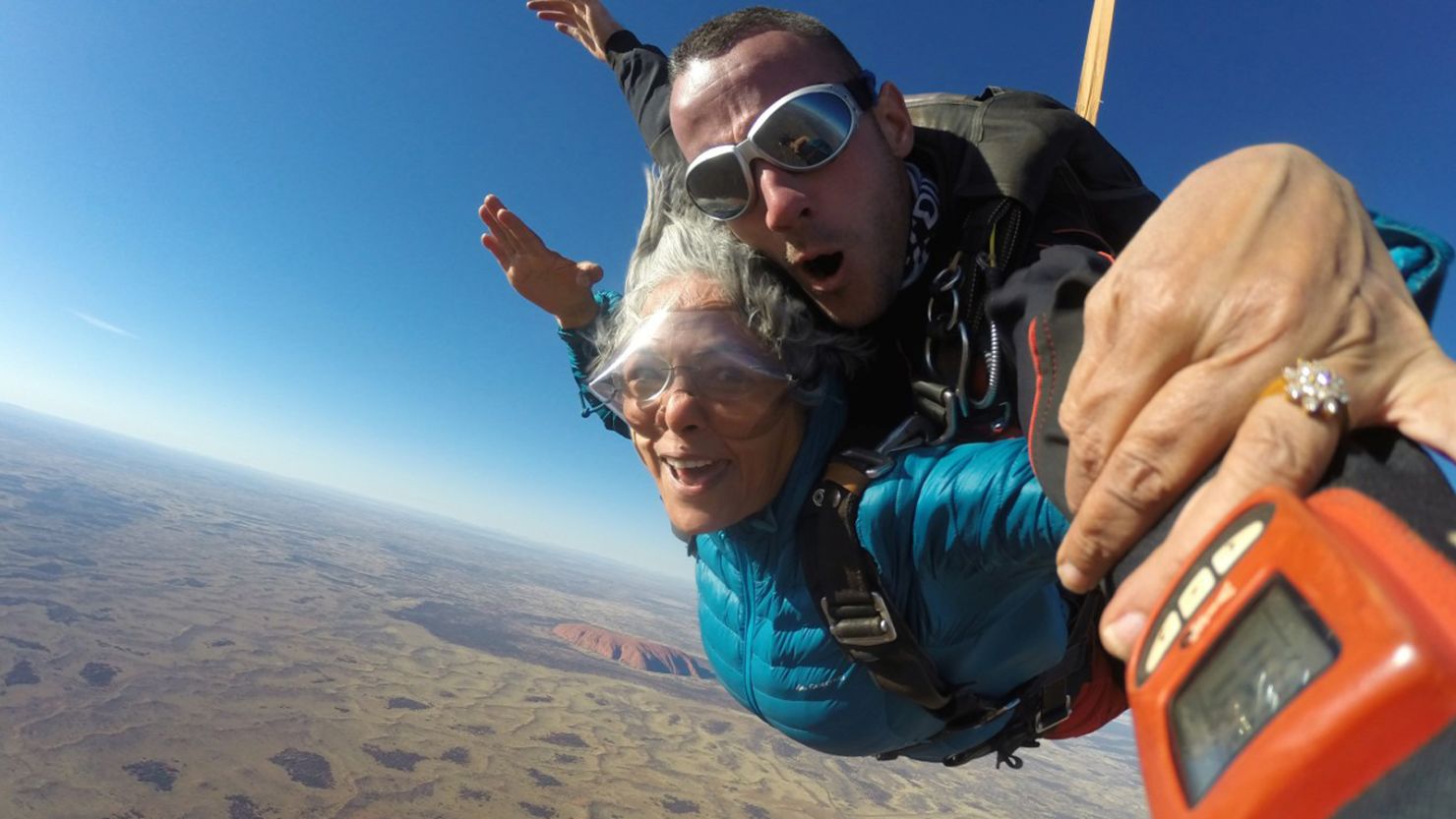 At the age of 66, Sudha Mahalingam went skydiving in Uluru, Australia.