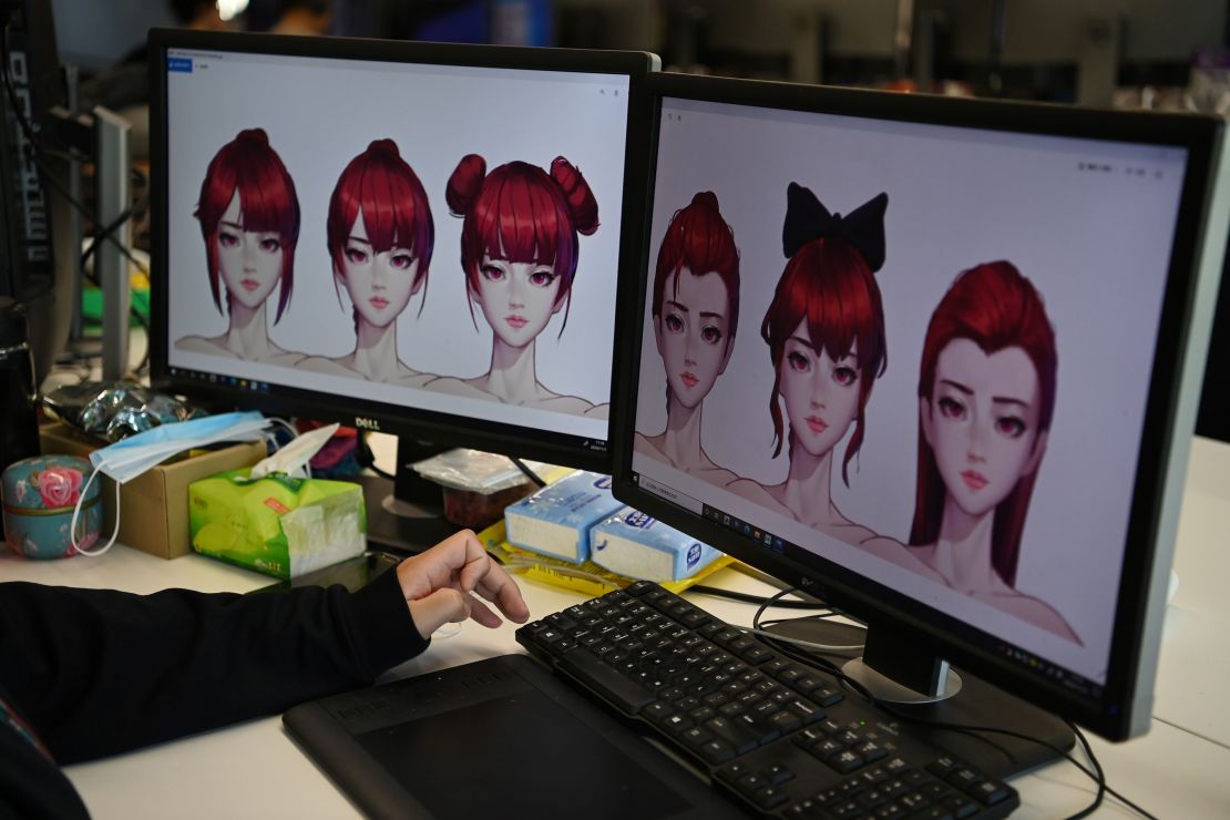 An animator at technology company Beijing Mizhi Tech works on hairstyles for a virtual idol.