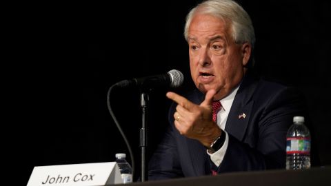Republican gubernatorial candidate John Cox, right, responds to a question during a debate held by the Sacramento Press Club in Sacramento, Calif., Tuesday, Aug. 17, 2021. California voters have until Sept. 14 to cast their ballots to either retain Democratic Gov. Gavin Newsom or to recall him and select one of the more than 40 choices on the ballot. (AP Photo/Rich Pedroncelli)