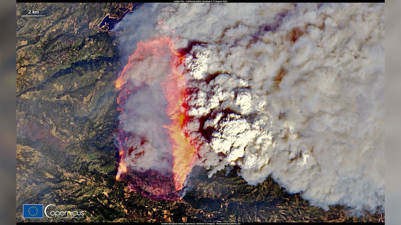 This August 17 satellite image captures the Caldor Fire's ferocity.