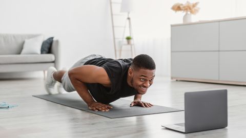 Body-weight exercises, such as push-ups and squats, are easy to do on the road or at home.
