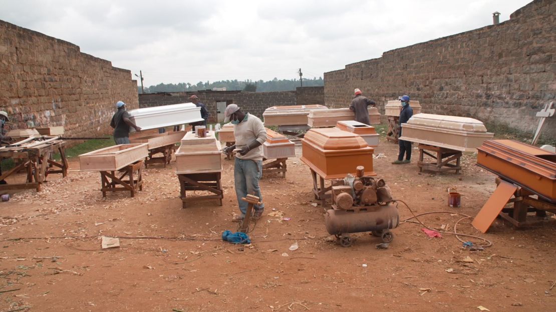 Kenya's coffin makers have struggled to keep up with demand in the pandemic. 