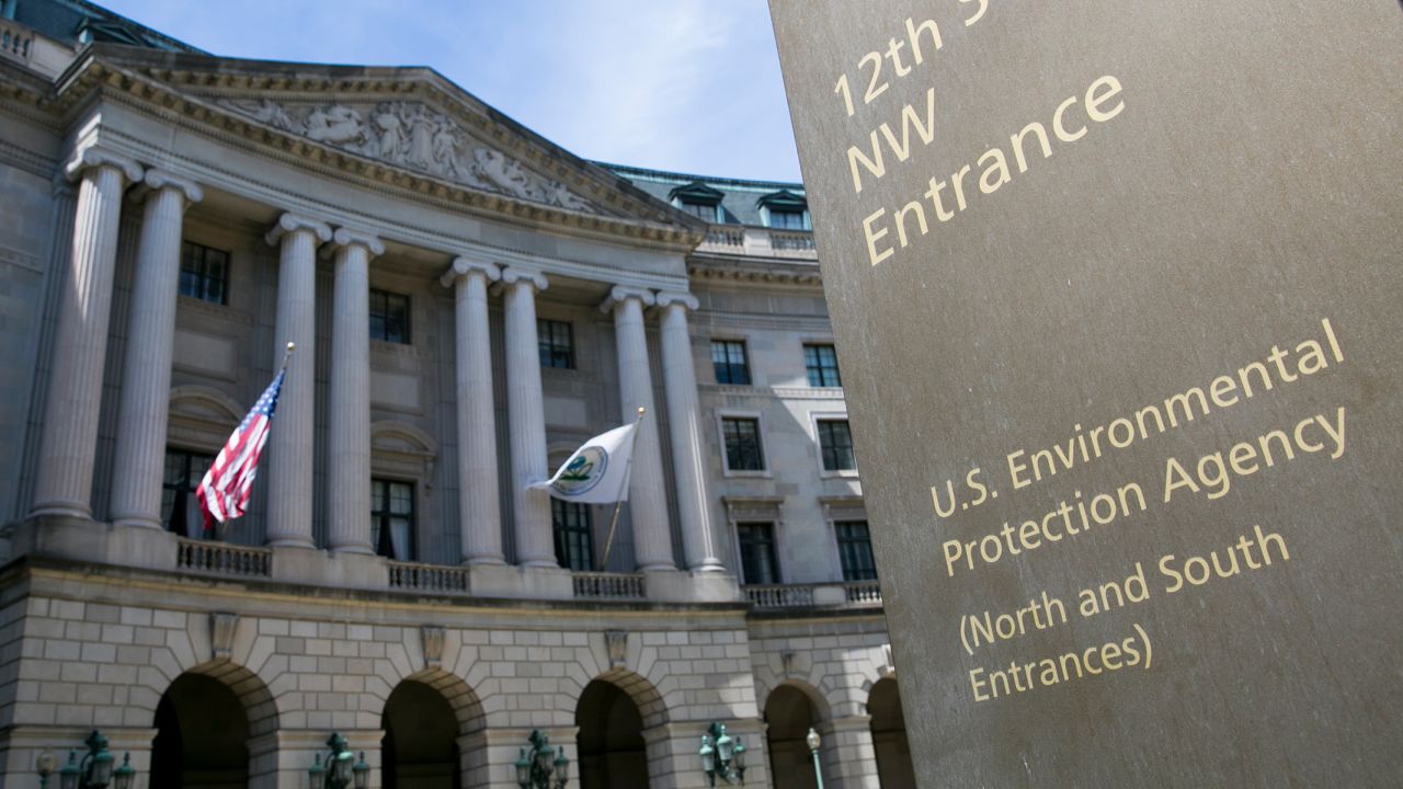 A logo sign outside of the headquarters of the United States Environmental Protection Agency (EPA) in downtown Washington, DC, on April 2, 2017. 