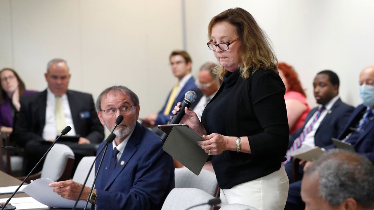Judy Wiegand speaks during a House Judiciary Committee meeting in Raleigh, North Carolina, on Tuesday, June 22, 2021. Wiegand, who was married when she was 13, was speaking in favor of Senate Bill 35, which would raise the minimum age to be married to 16.