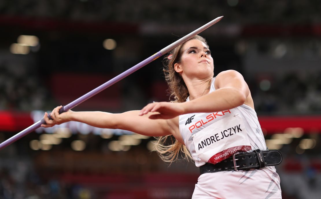 Andrejczyk competes in the women's javelin final at the Tokyo 2020 Olympic Games.