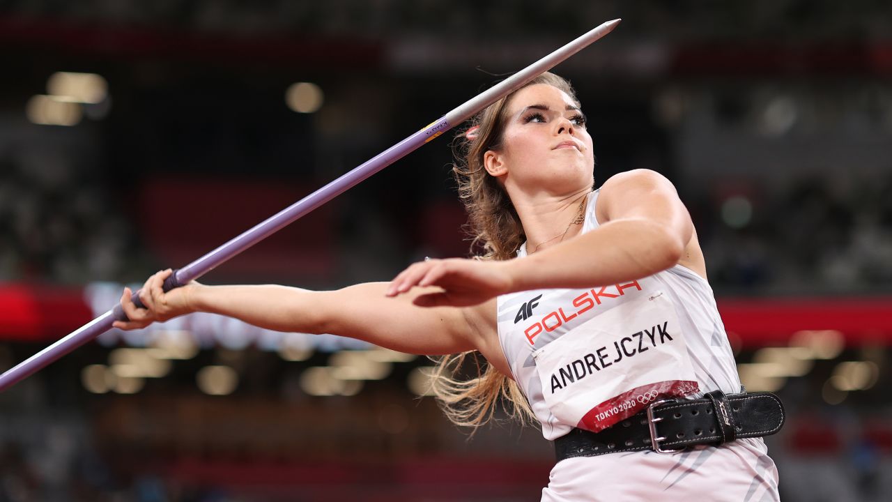 Andrejczyk competes in the women's javelin final at the Tokyo 2020 Olympic Games.