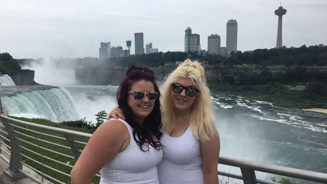 <strong>Transatlantic romance: </strong>American<strong> </strong>Kyrie Huf (left) and Brit Natasha Fisher fell in love after meeting at a high school band camp in rural Pennsylvania in 2011. They married in August 2017 at Niagara Falls.