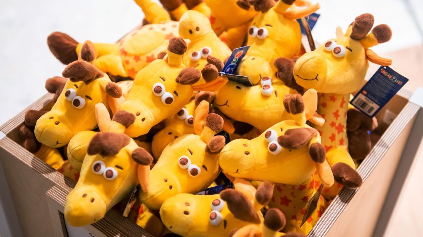 Geoffrey the Giraffe plush toys sit on display at a Toys "R" Us Inc. store in Paramus, New Jersey, U.S., on Tuesday, Nov. 26, 2019.