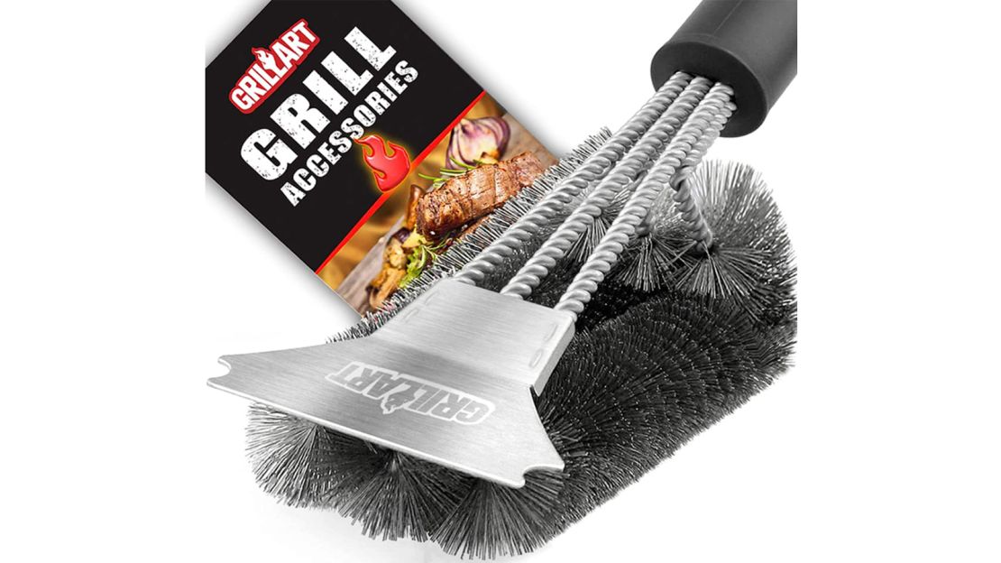 grillart grill brush and scraper with deluxe handle, safe wire grill brush  bbq cleaning brush grill grate cleaner for gas inf