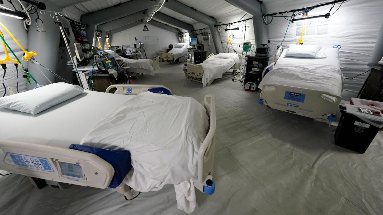Five intensive care beds, part of the 32-bed Samaritan's Purse Emergency Field Hospital, are set up in a parking garage in Jackson, Miss. 