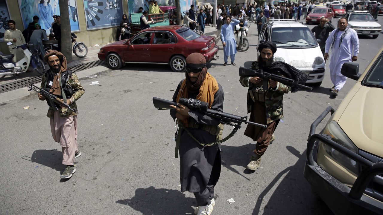 Taliban fighters patrol in Kabul, Afghanistan, on Thursday, August 19, 2021.