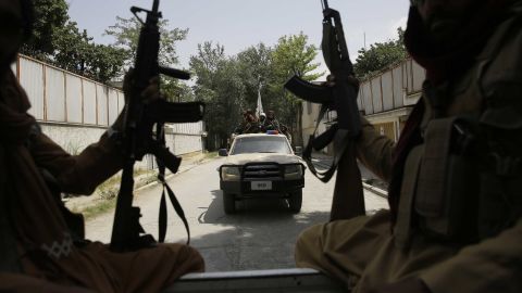 Taliban fighters patrol in Kabul on Thursday.