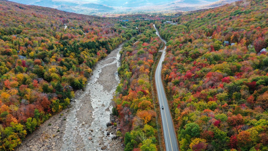 Colorful fall foliage on display at the White Mountain National Forest in New Hampshire in October 2020.