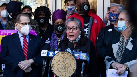 Jo-Ann Yoo, center, is the executive director of the Asian American Federation. The group has condemned the numerous attacks in New York.