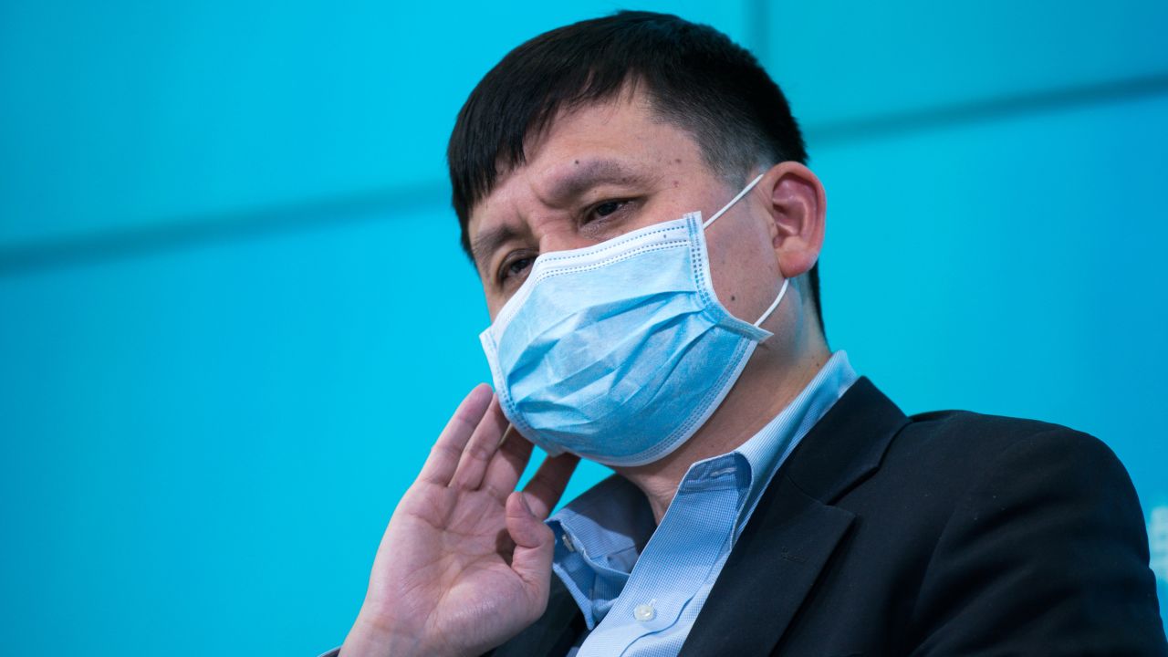 Professor Zhang Wenhong attends a live video streaming webcast about prevention of the virus on April 02, 2020 in Shanghai, China. 