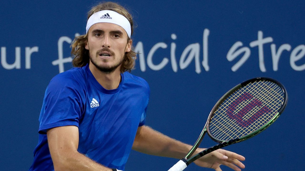 Stefanos Tsitsipas during his match against Lorenzo Sonego during the Western & Southern Open this week. 