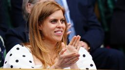 LONDON, ENGLAND - JULY 08:  Princess Beatrice looks on ahead of the start of the Ladies' Singles Semi-Final matches on centre court during Day Ten of The Championships - Wimbledon 2021 at All England Lawn Tennis and Croquet Club on July 08, 2021 in London, England. (Photo by Mike Hewitt/Getty Images)