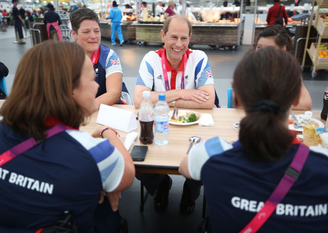 The Earl of Wessex spends time with British Paralympians during the London 2012 Games.