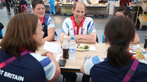 The Earl of Wessex spends time with British Paralympians during the London 2012 Games.