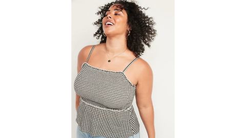 Sleeveless Smocked-Bodice Gingham Top for Women