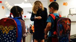 Broward County Schools Interim Superintendent Dr. Vickie L. Cartwright greets students Wednesday, Aug. 16, 2021, at North Lauderdale Elementary School.