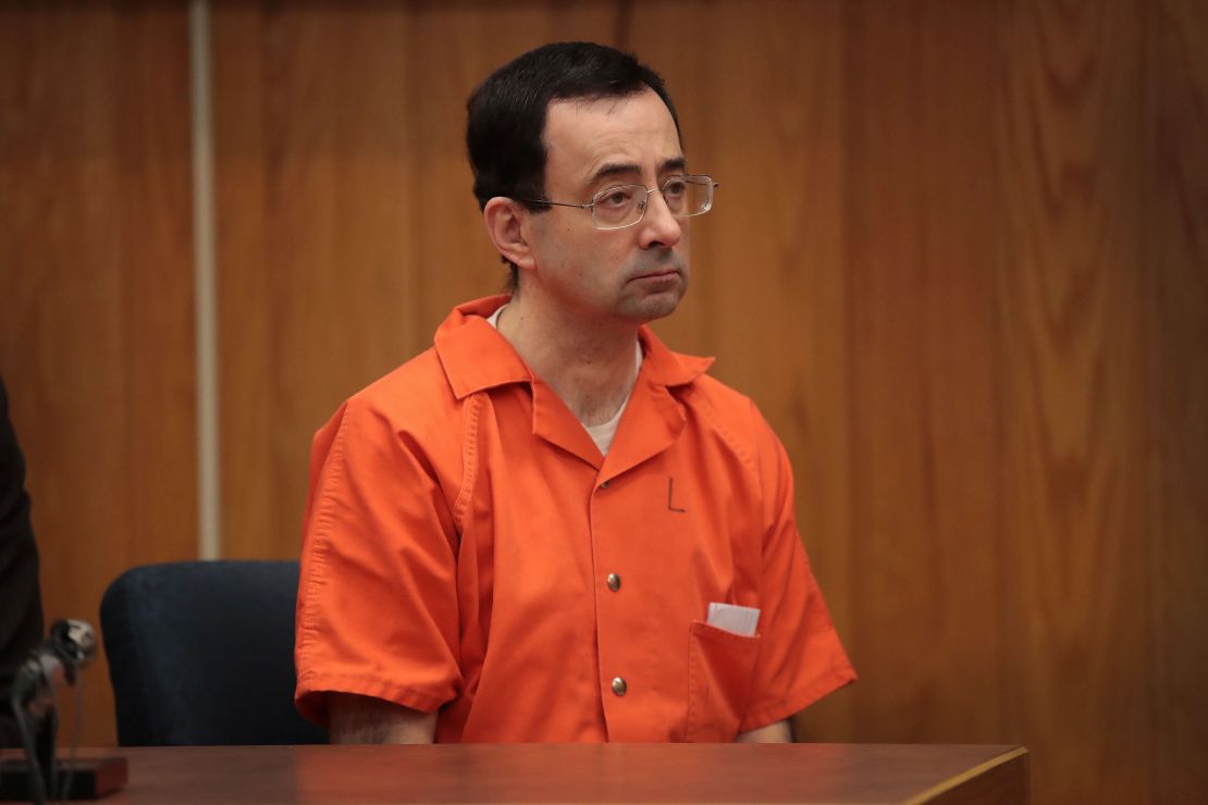 Larry Nassar sits in court listening to statements before being sentenced by Judge Janice Cunningham for three counts of criminal sexual assault in Eaton County Circuit Court on February 5, 2018 in