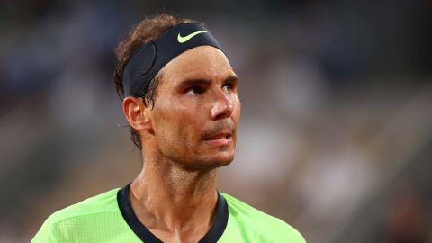 Rafael Nadal looks on during his men's singles semifinal match against Novak Djokovic at the 2021 French Open.