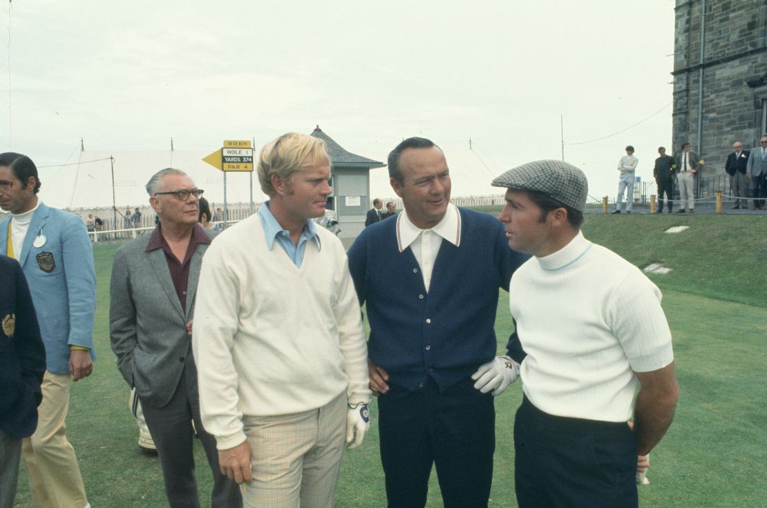 Nicklaus, Palmer and Player are pictured at the Open Championship in 1970 at St. Andrew's.