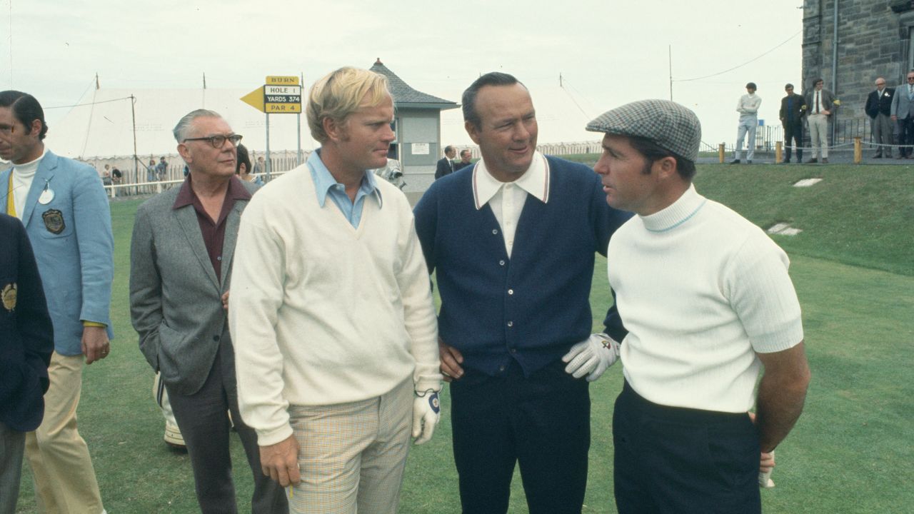 Nicklaus, Palmer and Player are pictured at the Open Championship in 1970 at St. Andrew's.