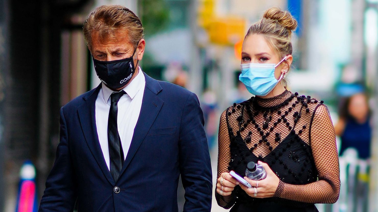 NEW YORK, NEW YORK - AUGUST 19: Sean Penn and Dylan Penn arrive at The Late Show with Stephen Colbert studios on August 19, 2021 in New York City. (Photo by Gotham/GC Images)