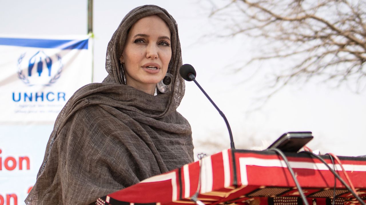 Angelina Jolie, pictured here giving a statement in Goudebou in June, a camp that welcomes more than 11,000 Malian refugees in northern Burkina Faso, has joined Instagram to use her platform to call attention to issues facing Afghan people as the Taliban once again assumes power. 