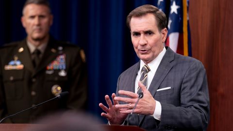 Pentagon spokesman John Kirby, accompanied by U.S. Army Major Gen. William Taylor, Joint Staff Operations, left, speaks during a briefing at the Pentagon in Washington on Friday, August 20, 2021.