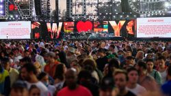 People leave "We Love NYC: The Homecoming Concert" as the event was canceled due to weather during in Central Park on Aug. 21, 2021 in New York City.