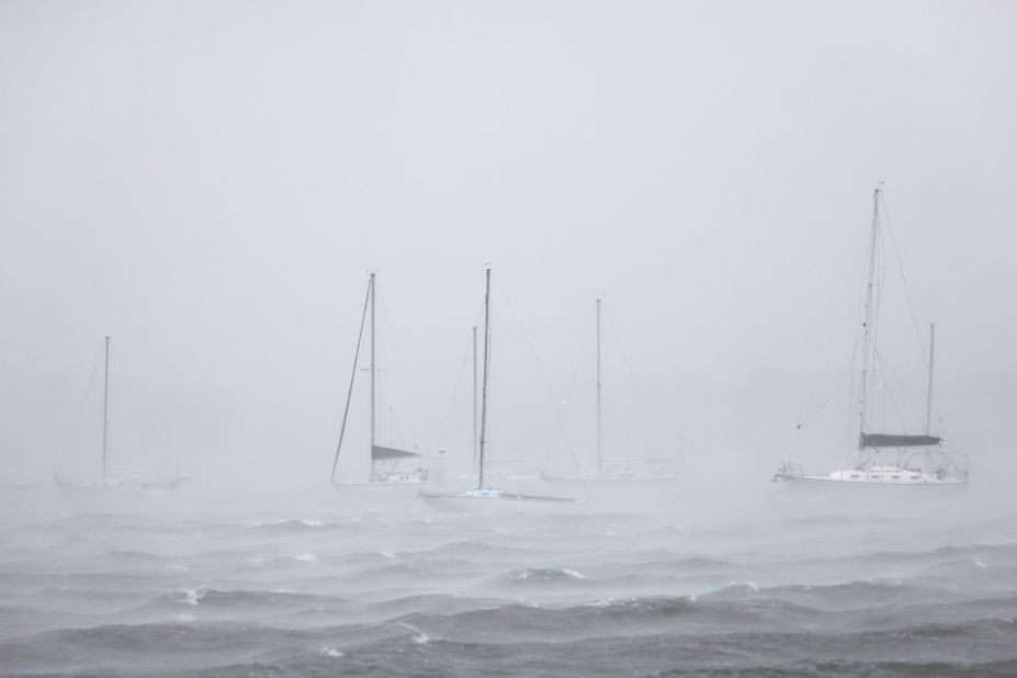 Docked boats are seen in New London, Connecticut, as Tropical Storm Henri prepared to make landfall on August 22.