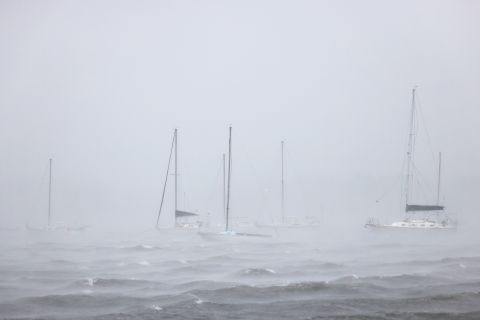 Docked boats are seen in New London, Connecticut, as Tropical Storm Henri prepared to make landfall on August 22.