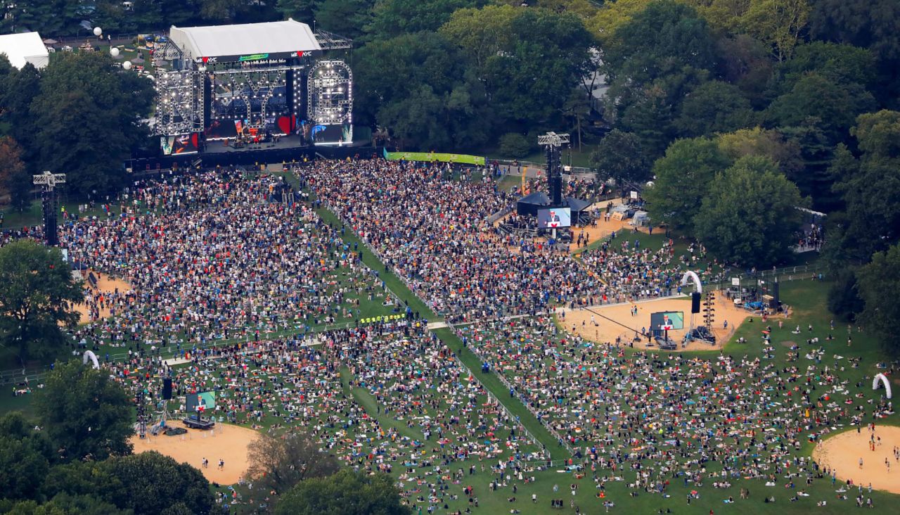 A large crowd gathers in Central Park for the "We Love NYC: The Homecoming Concert."