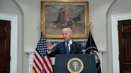 US President Joe Biden speaks during an update on the situation in Afghanistan and the effects of Tropical Storm Henri in the Roosevelt Room of the White House in Washington, DC on August 22, 2021.