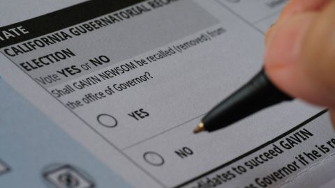 A ballot for a recall election seeking to remove California Governor Gavin Newsom (D) is seen in Los Angeles, August 15, 2021. - The California Gubernatorial election will take place on September 14, 2021. Forty-six candidates, including nine Democrats and 24 Republicans, are running in the election. (Photo by Chris DELMAS / AFP) (Photo by CHRIS DELMAS/AFP via Getty Images)