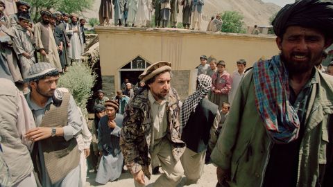 Ahmad Shah Massoud, (center) Defense Minister of Afghanistan and leader of the Northern Alliance is seen in this undated photo in Anaba, Panjshir Province, Afghanistan.
