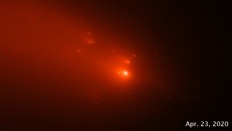 These Hubble images taken on April 20 and April 23, 2020, reveal the breakup of comet ATLAS.