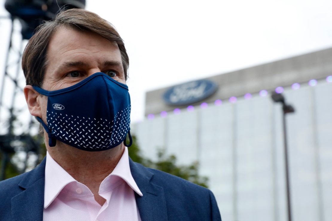 Ford's CEO Jim Farley is seen before the unveiling of the new electric F-150 Lightning truck outside of  headquarters in Dearborn, Michigan in May. 