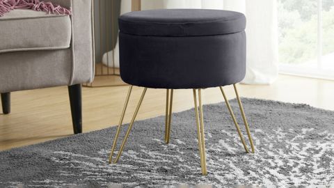 22 Best Ottomans For Storage With Style, Black Leather Round Ottomans