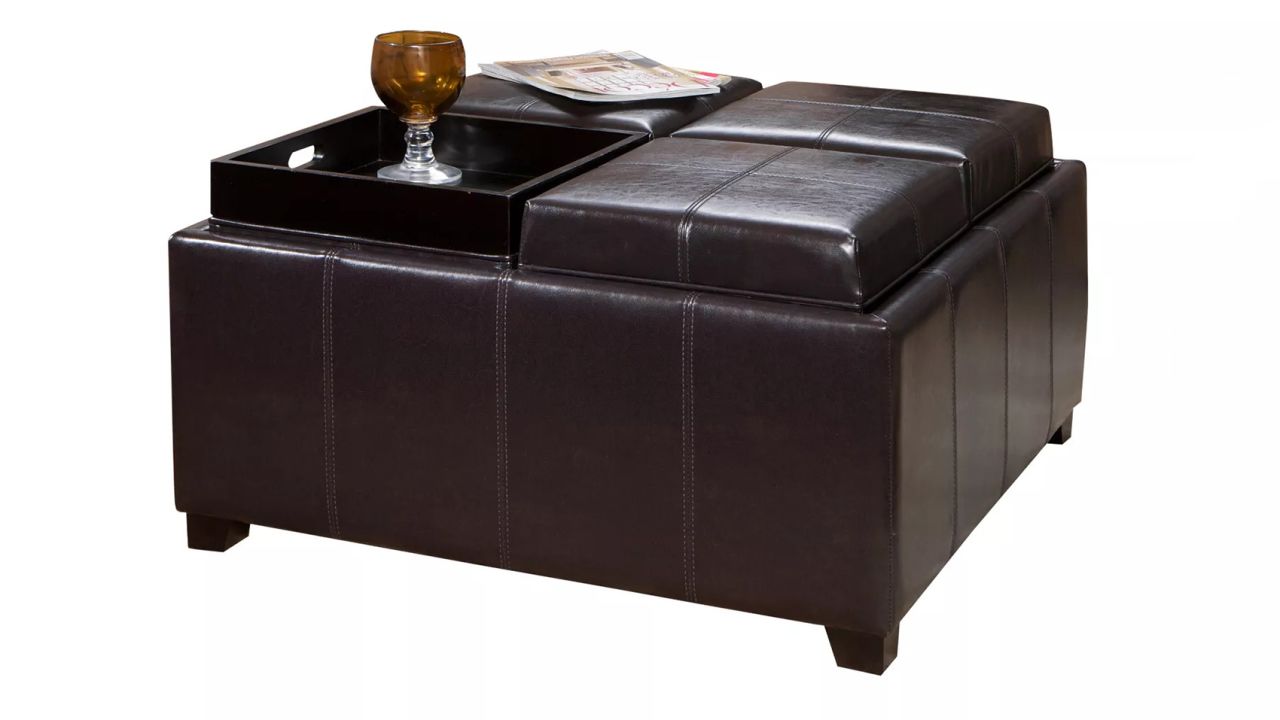 Christopher Knight Home Dayton 4-Tray Top Bonded Leather Storage Ottoman